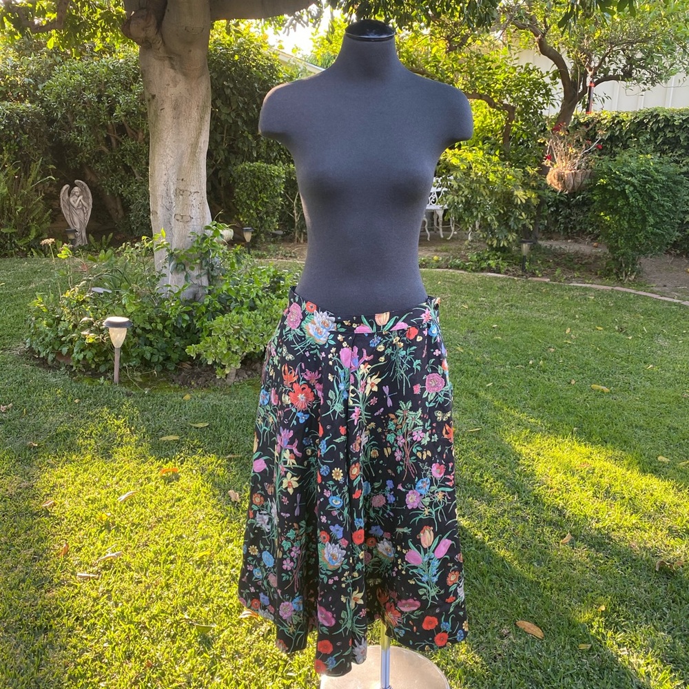 Gucci vintage flora pleated linen skirt